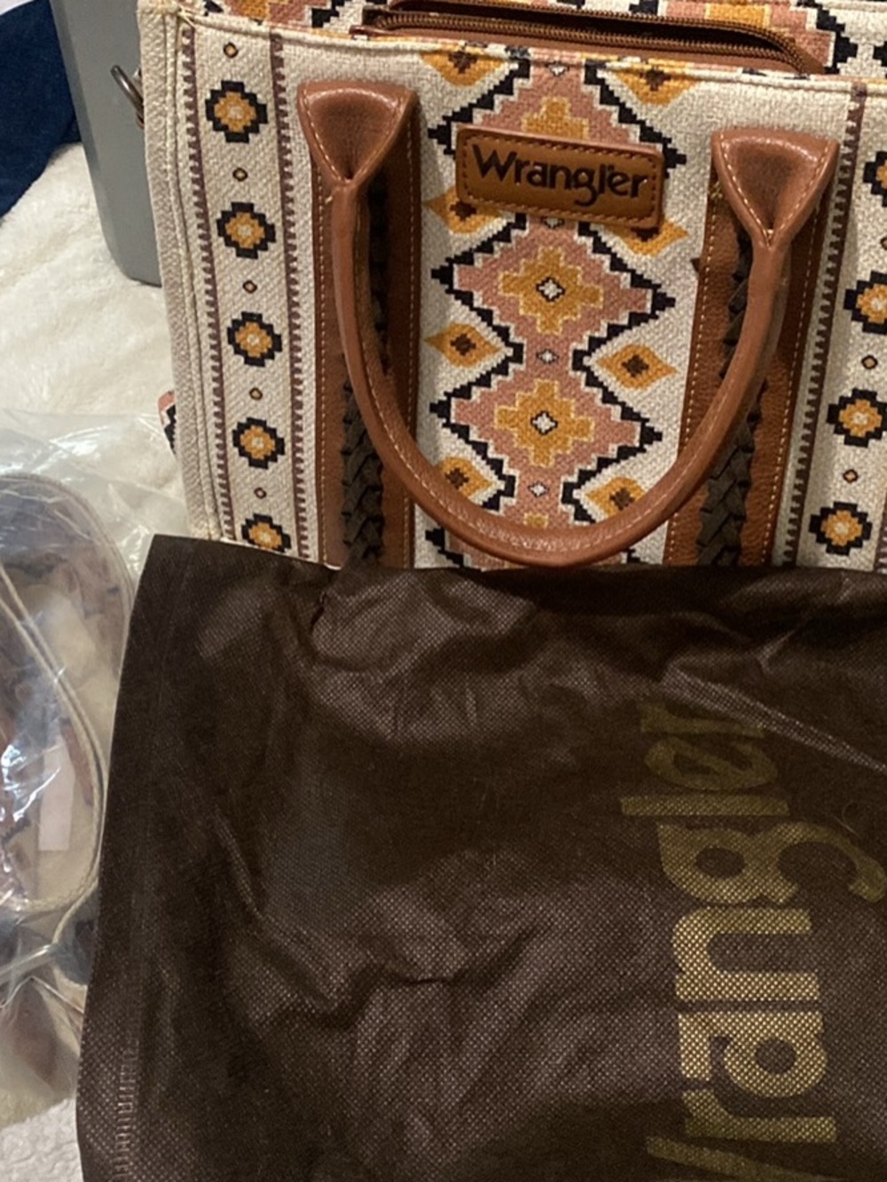 Wrangler Beige, Tan & Mustard Geometric Tote